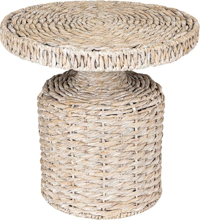 Bloomingville Hand-Woven Water Hyacinth Table, Whitewashed