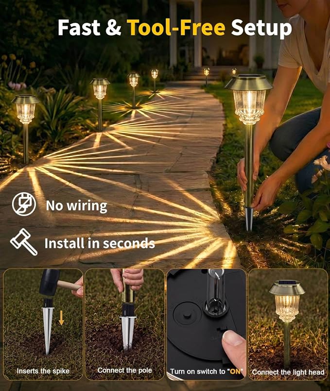 XMCOSY+ Solar Pathway Lights Outdoor, 4 Pack Solar Garden Landscape Lights | 40 LM Adjustable Brightness for 8-12H, Aluminum & Glass Solar Powered, IP65 Outdoor Solar Lights For Yard Landscape Lighting