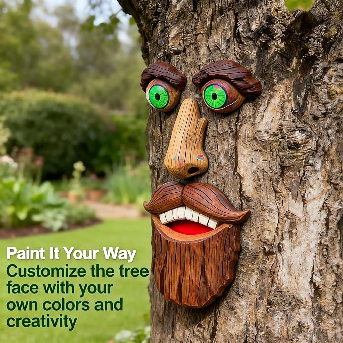 Tree Faces Decor Outdoor, Large Whimsical Old Man Tree Hugger Statues, Resin Tree Art for Garden Yard Patio, Funny Tree Peeker Sculptures for Halloween Easter (C)