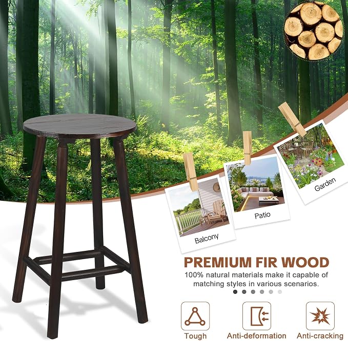 HOMEDIARY Outdoor Solid Wood Bar Table, 41.9” Round Log Patio Bar Counter Height Table, Rustic Adirondack High Top Bar Table, Heavy Duty Bistro Pub Table for Backyard, Deck & Indoor Use, Carbonized