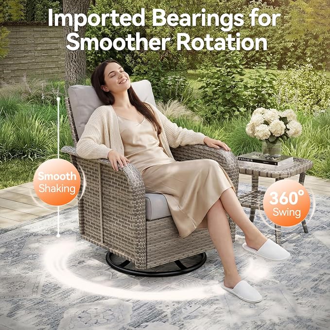 Aoxun 10-Piece Patio Furniture Set with 44'' Fire Pit Table, Luxury Outdoor Furniture Set with 360° Swivel Chairs, Patio Conversation Set for Backyard, Poolside & Garden, Beige/Gray