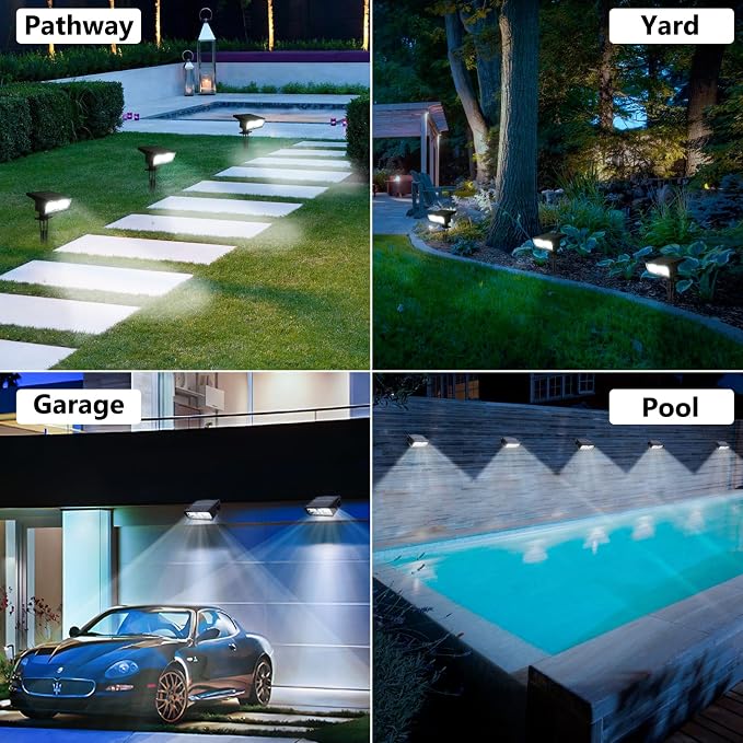 Toodour Solar Spot Light Outdoor, 2 Pack Solar Lights Outdoor with 2 Modes, Waterproof Solar Powered Flood Lights Landscape Lighting for Yard Garden Home Pathway Walkway Outdoor Decor - Cool White