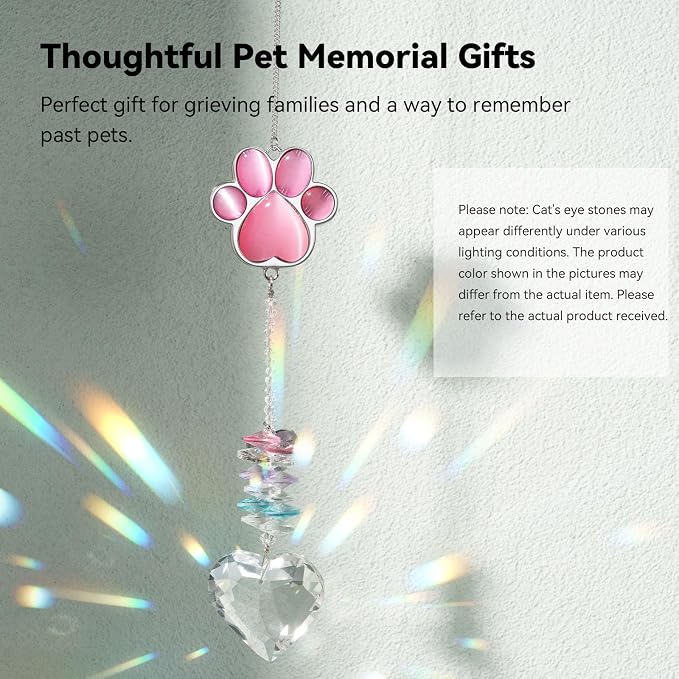 Dog Memorial Gifts, Pet Memorial Suncatcher, Loss of Dog Sympathy Gift | Thoughtful Dogs and Cats Bereavement Remembrance Gifts, Natural Cat's Eye Stone Paw Crystal Suncatcher