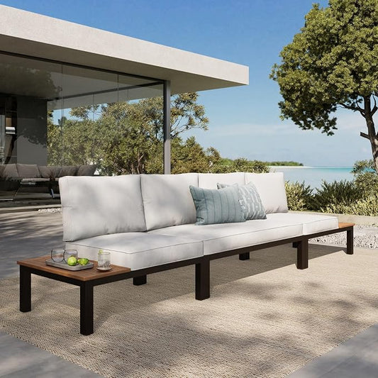 MFSTUDIO 3 Pieces Patio Furniture Set, Outdoor Metal Frame Patio Sectional Sofa Conversation Set with Removable Cushion, 4 Seat Outdoor Sofa for Backyard,Garden,Poolside