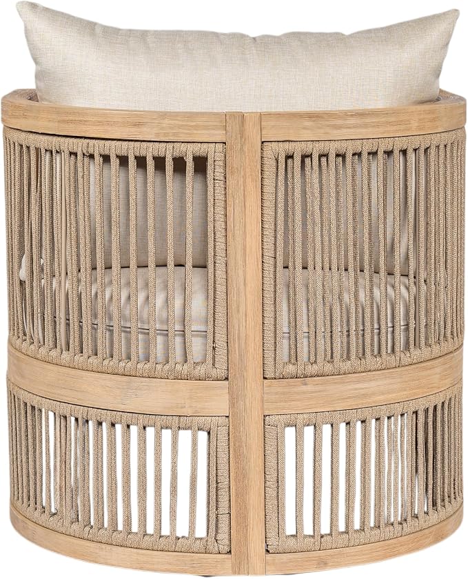 Christopher Knight Home Eden 5 Piece Patio Furniture Set with MGO Fire Pit + Tank Holder, 4-Seater Outdoor Acacia Wood Conversation Set with Cushions and Rectangular Fire Table, Light Teak+Beige+Gray