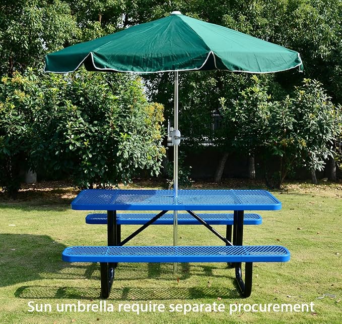 Heavy Duty 6' Rectangular Picnic Table, Expanded Metal,(72" Long) (Blue)
