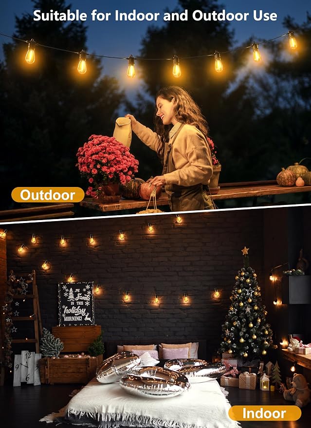 Brightown LED Outdoor String Lights for Patio 100FT with 32 Shatterproof S14 Vintage Edison Bulbs, Waterproof Outside Hanging Lights for Backyard Deck Garden Party Xmas Decor, 2700K | S14 Vintage Edison Bulbs, IP65 Waterproof Outside Hanging Lights for...