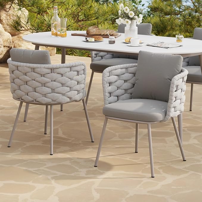 LOVEDIMA Outdoor Dining Chairs Set of 2, Aluminum Patio Dining Chairs with Armrests, Handwoven Wicker Rattan Patio Chairs, Weather Resistant Outdoor Chairs for Patio Garden Balcony Deck