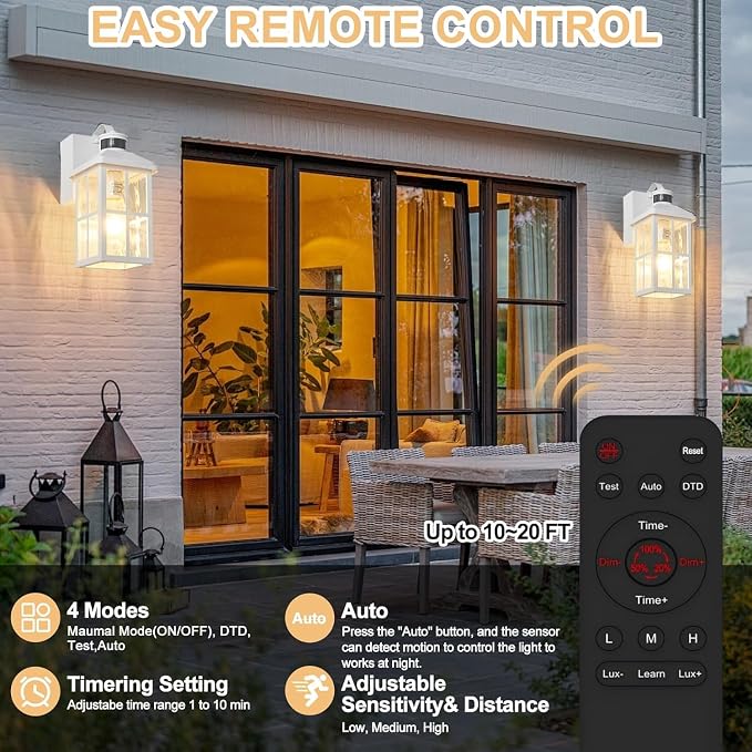 Porch Light with GFCI Outlet with Remote | Dusk to Dawn Motion Sensor Outdoor Light, Upgraded 4 Lighting Modes Exterior Fixture Outside Lights for House Patio Garage