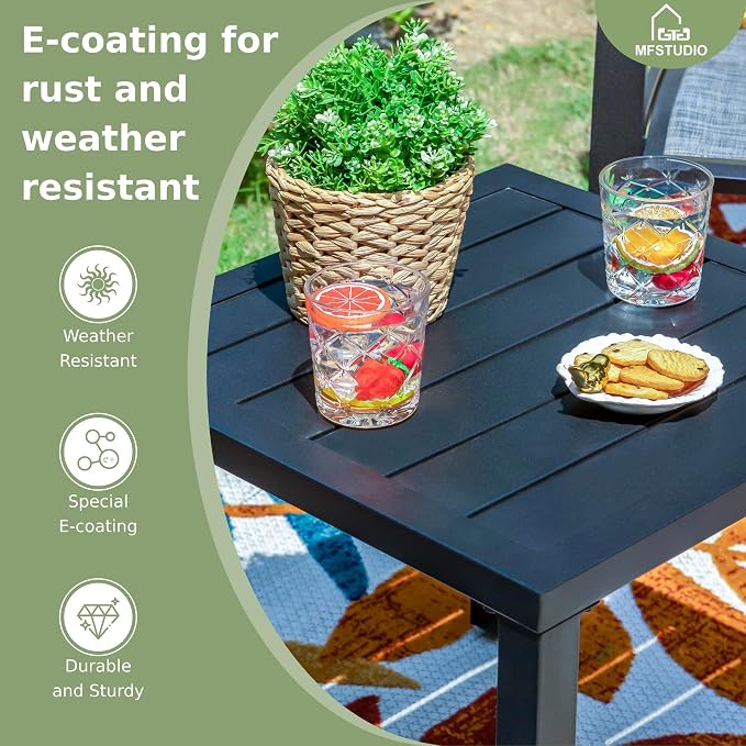 MFSTUDIO Metal Patio Side Table, Small Outdoor Square Coffee Tea Bistro End Table, Black