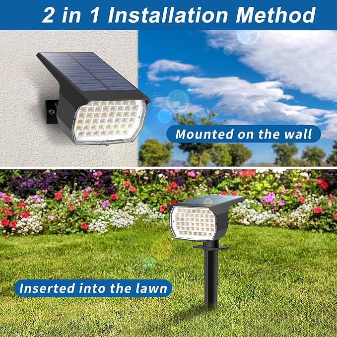 WENATY Solar Spot Light Outdoor Landscape Spotlights 6 Pack Warm White | IP65 Waterproof, 46 LEDs, 3 Modes Auto On/Off Solar Powered Flood Lights for Outside Pathway, Yard, Garden, Garage, Walkwa