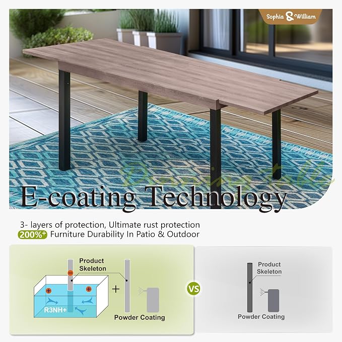 Sophia & William Expandable Patio Dining Table, Extra Large 99.2" L x 35.5" W Outdoor Dining Table for 6-10 Person Metal Rectangular Patio Table with E-Coating for Garden Porch Deck, Brown
