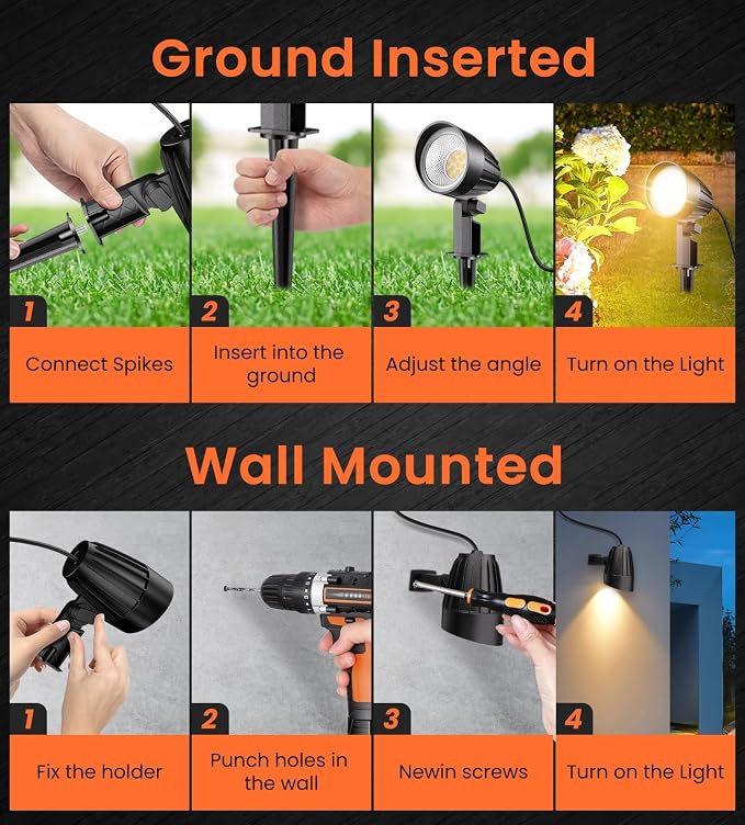 MEIKEE 7W 12V/24V Low Voltage Landscape Lights | 2700K Landscape Lighting IP66 Outdoor Spotlights Warm White Garden Lights with Connectors for Pathway Yard Patio 12 Pack
