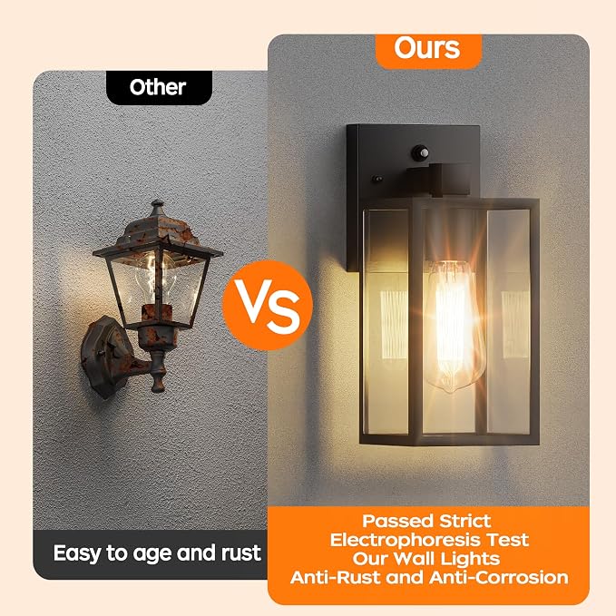 2Pack Dusk to Dawn Outdoor Lighting Fixture for House, Exterior Porch Light | 10.65 inch, Anti-Rust Metal Frame, Tempered Glass, E26 Base, Waterproof, Wall Sconce for House, Patio, Garage, Entryway