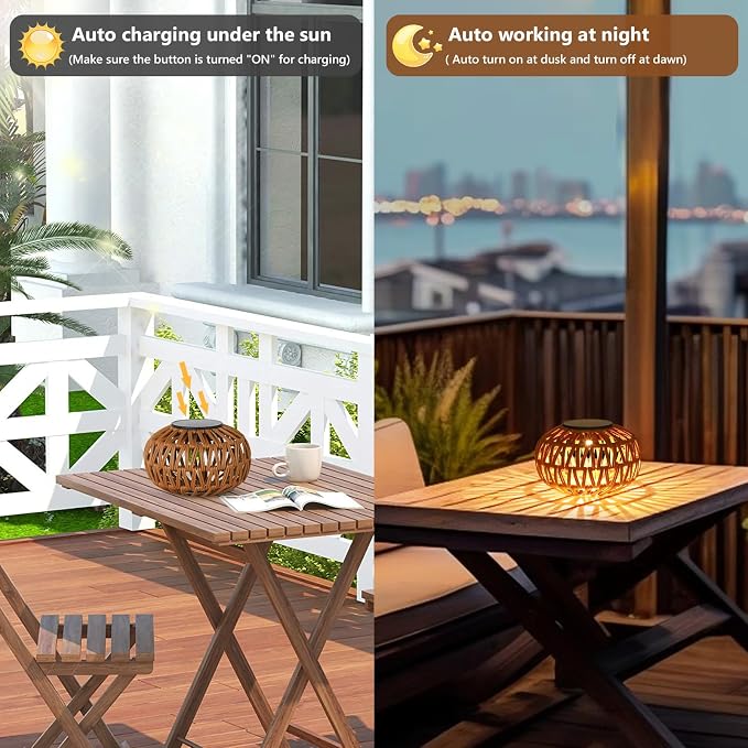 2 Pack Solar Lanterns Outdoor Waterproof, Outdoor Table Lamp Decor, Rattan Solar Lights Decorative, Small Tabletop Lantern Gifts for Mom, Grandma, Lantern Lights Outside for Garden, Yard, Steps