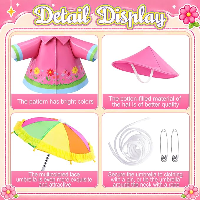 DECOHS 2 Set Raincoat Porch Goose Outfits, Summer Lawn Goose Statue Raincoat Costume, Yard Goose Clothes Raincoats Umbrella Hat Outfit for 23" Statue Patio Garden Decoration (Blue & Rosy)