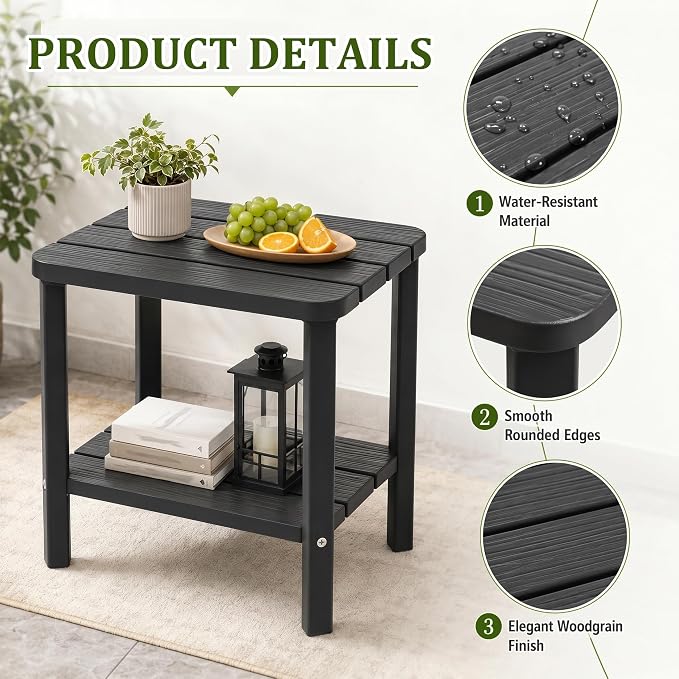 Outdoor Side Table, 2-Tier Small Outdoor Table, Waterproof & Weather Resistant Patio End Tables, Patio Furniture for Garden, Porch, Pool, Lawn, Backyard or Indoor