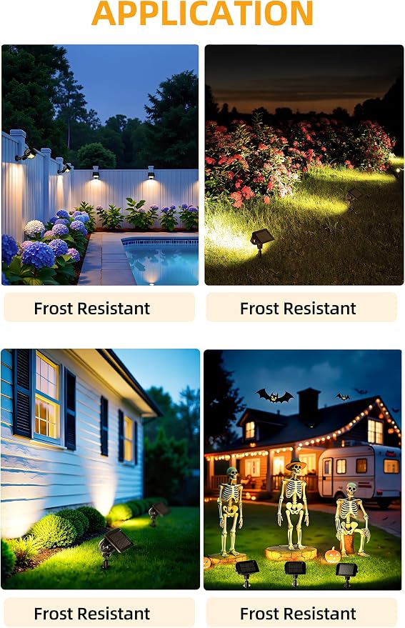 ROSHWEY Solar Spot Lights Outdoor, Waterproof Spotlights with 2 Brightness Mode, Landscape Lighting Solar Lights for Garden, Yard, Pathway (Warm White, 4 Pack)