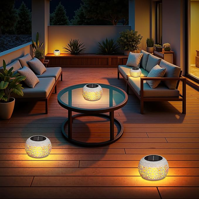 Solar Lanterns Outdoor Waterproof Table Lights: Upgraded Solar Flame Lantern, 2 Lighting Modes White Lantern Flickering Light for Garden Yard Balcony Indoor Tabletop Decor, Gifts for Women