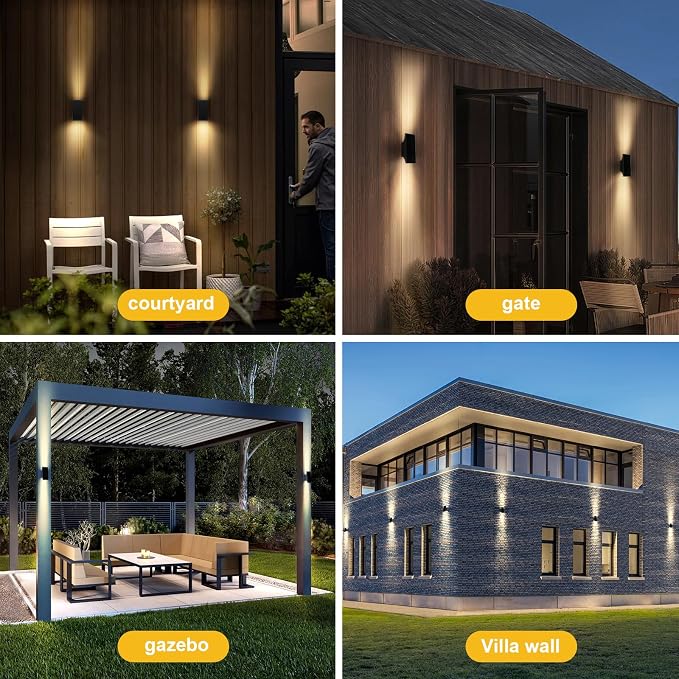Solar Lights Outdoor Up and Down, 2pcs Solar Wall Lights Outdoor | 4-Level Brightness, Dusk to Dawn, 3000K 700LM Solar Sconce Lights Outdoor, IP65 Waterproof, for Yard Patio Garage Porch Decor