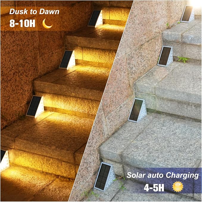 VOLISUN Solar Step Lights Outdoor Waterproof, LED Outdoor Stair Lights | Solar Step Light for Outside, Warm&Cool White Deck Light Decor for Stair,Front Porch and Patio(Gray,6 Pack)