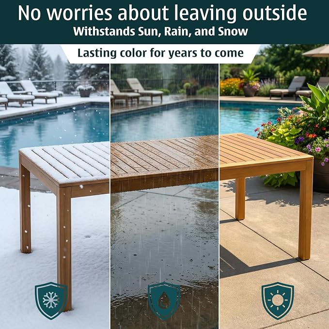 Acacia 63" L Classic Rectangular Outdoor Dining Table, Up to 6 Seats, Solid Eucalyptus Grandis Wood | Waterproof & UV Resistant, Low Maintenance & Easy Assembly Tables for Garden, Patio | Natural