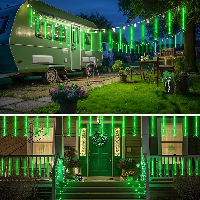 JMEXSUSS Green Solar Lights Outdoor for Halloween, 8 Tube 144 LEDs | Solar Meteor Shower Rain Lights, Green Christmas Light for Tree Eaves Yard Fence Porch Decor