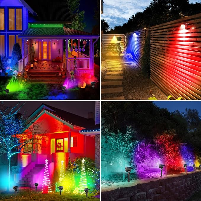Solar Spot Lights Outdoor Color Changing, Halloween RGB Spotlights | 6 Pack/7 Modes, Waterproof, Solar Powered, Landscaping, Lighting for Outside Pathway Yard Wall Garden Walkway