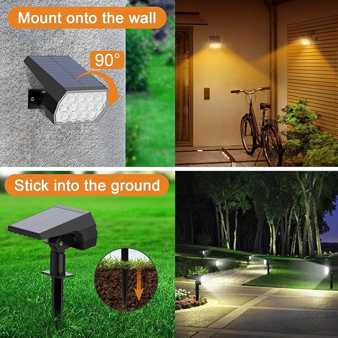 Solar Color Changing Spot Lights Outdoor, IP68 Waterproof, 2 Pack | RGB Multicolor, 7 Lighting Modes, Solar Halloween Christmas Spotlight for Landscape Yard Garden Walkway Patio Decorations