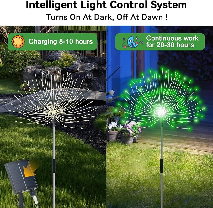Slyuexu Solar Garden Lights Outdoor Waterproof, 4 Pack Total 480 LED Solar Firework Lights Decorative with 8 Lighting Modes Outside for Yard Pathway Flowerbed Decor, Green