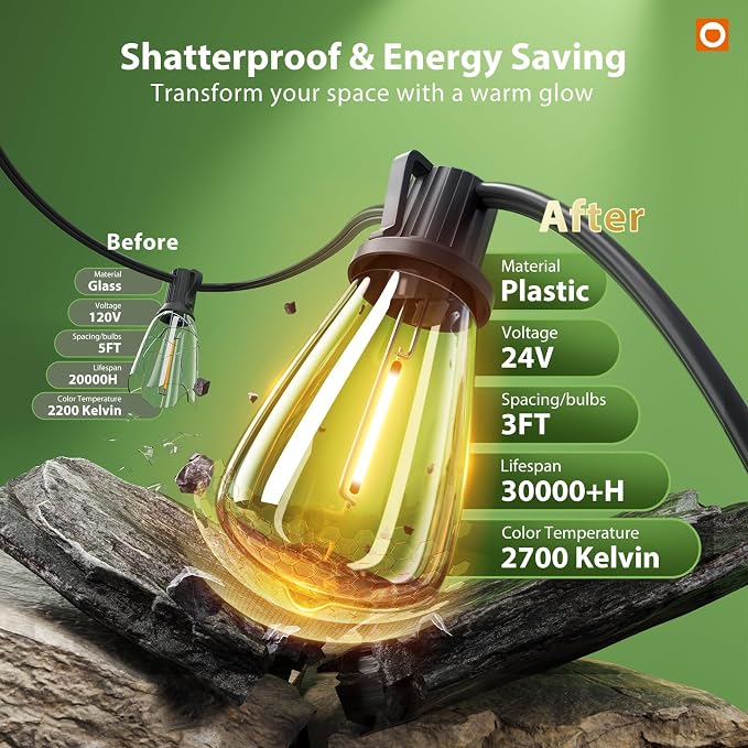 addlon 198FT Solar String Lights Outdoor, with 104 Dimmable LED Bulbs | Ideal for Large Backyard, Garden, Wedding, Party, Camping, Spaced 2FT, IP65 Waterproof, Remote, Easy Install, Last 20+ Hrs