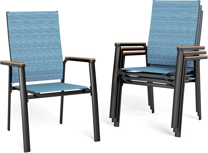 Sophia & William Patio Dining Chairs Set of 4, Stackable Aluminuum Frame | Blue textilene, Weather-resistant, light-weight & space-saving, Breathable & quick-drying, Outdoor deck backyard porch