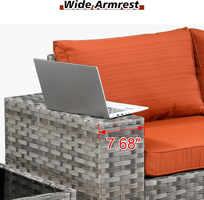 HOOOWOOO Outdoor Patio Sectional Furniture Sofa Set with Widened Armrest,12 Piece Large Modern Wicker Couch,Modular L Shaped Conversation Seating Set with Table for Out Door Garden Corner(Orange Red)