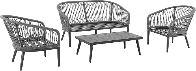 Crosley Furniture Dover 4-Piece Outdoor Loveseat Patio Furniture Set, Conversation Sets for Porch, Deck, Matte Black with Charcoal Cushions