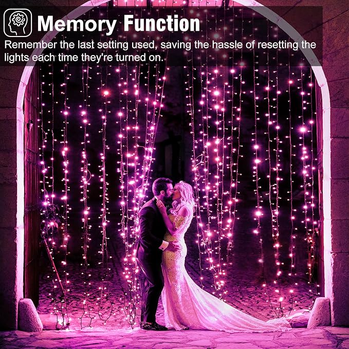Pink Christmas Lights Outdoor, 66FT 200 LED Christmas Tree Lights | Waterproof 8 Modes Connectable String Lights for Outside Indoor Bedroom Home Patio Yard Party Holiday Decorations