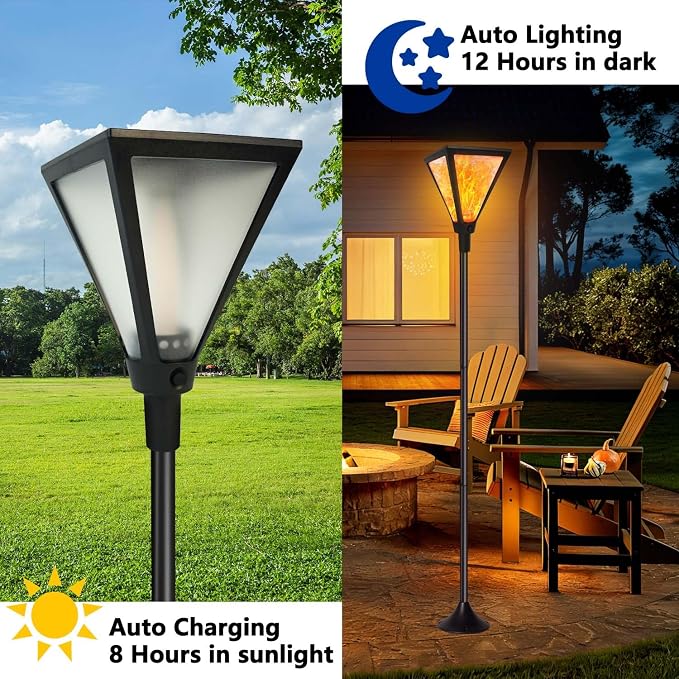 Flickering Flame Solar Torch Lights with 61"Extra-Tall & Super Larger Size | 2 Pack Solar Lights Outdoor for Halloween Decor, Solar Flame Lights Waterproof Tiki Torches for Outside Garden Yard Pathway