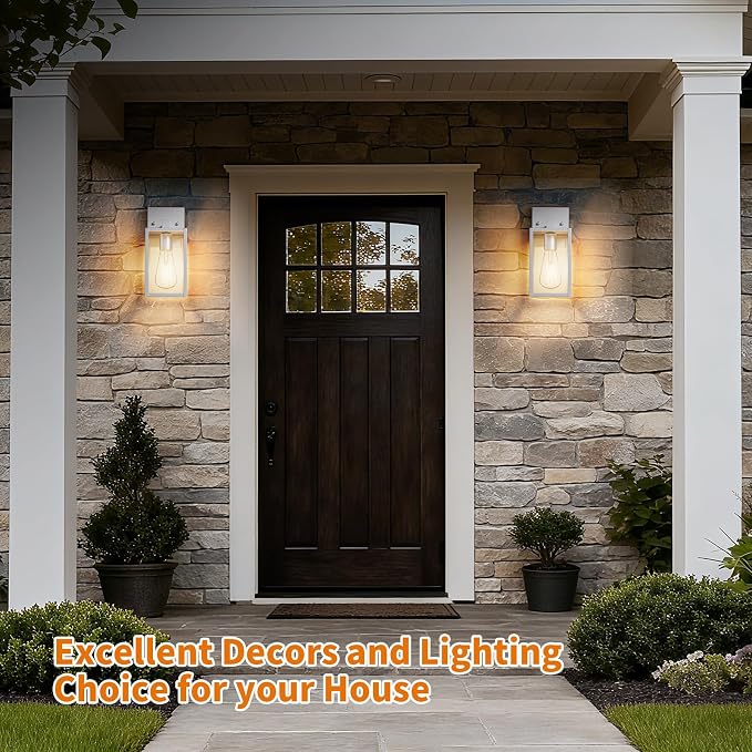 2 Pack Silver Outdoor Wall Sconce Lights Wall Mount, Waterproof Exterior Lighting Fixtures, Outside Front Porch Lights for House, Outdoor Lantern Lamp, Coach Light for Garage Entryway