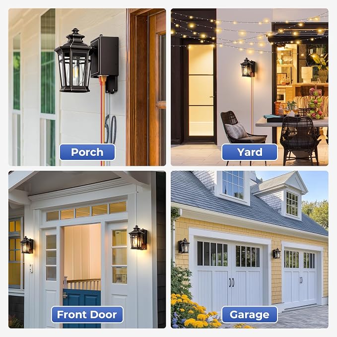 Gleamz 2-Pack ORB Dusk to Dawn Outdoor Lighting with GFCI Outlet, Outside Wall Lights with Gold Trim, Aluminum Exterior Lighting Fixtures Wall Mount, Waterproof Modern Exterior Coach Light Fixtures