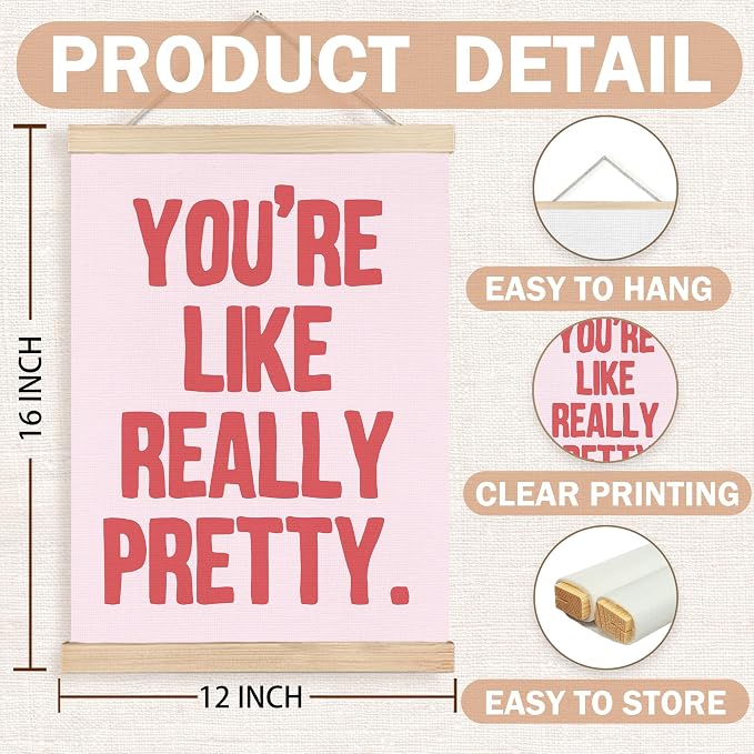 FDHSPAAM You're Like Really Pretty Wall Art Decor, Pink Preppy Room Decor, Pink Girly Aesthetic Wall Art Posters for Girls Room Bedroom Dorm Apartment, 12x16 Inch
