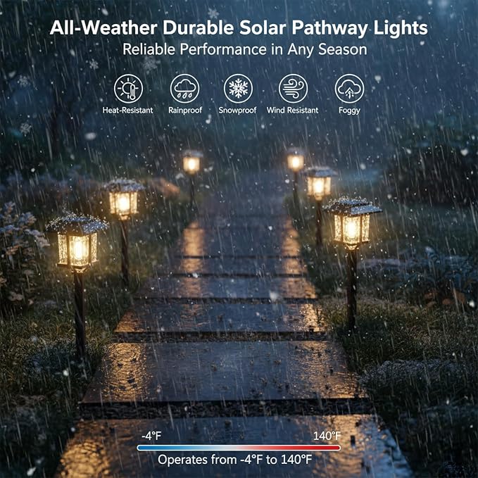 XMCOSY+ Solar Pathway Lights Outdoor, Edison Solar Garden Lights, 4 Pack | IP65 Waterproof, 2-Tone Stainless Steel & Glass, LED Warm White Glow Landscape Lighting for Walkway Yard Patio Driveway Decor
