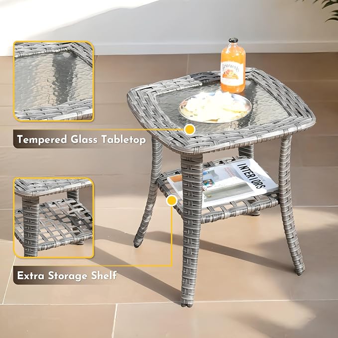Weaxty 11 Piece Patio Furniture Set with Fire Pit Table, Outdoor Sectional Couch Swivel Rocker Patio Chairs with Coffee Table Wicker Conversation Sets for Balcony Backyard, Dark Gray