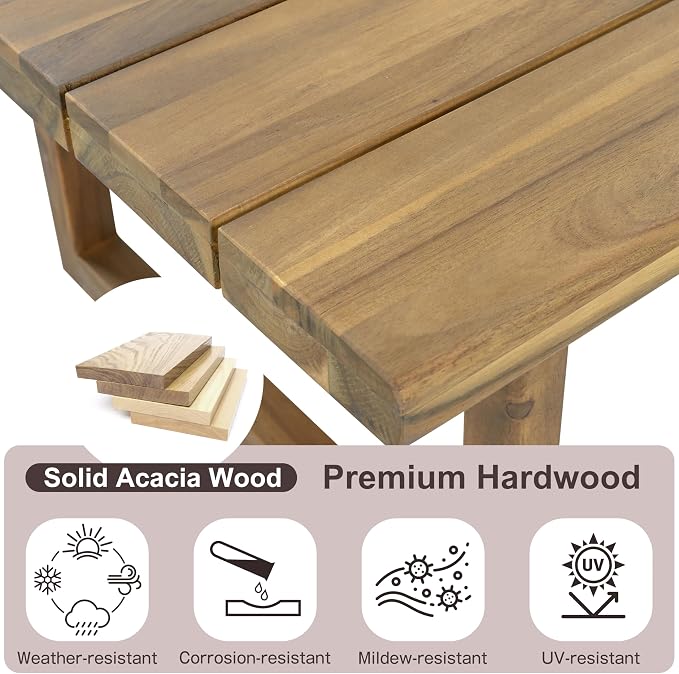 Christopher Knight Home Outdoor Acacia Wood 5 Seater Sectional Sofa Set with Thick Cushions Patio Conversation Set Modular Outdoor Seating with Coffee Table for Patio Deck Balcony Garden