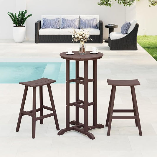 Costaelm Outdoor Bar Table, 42" Counter Height Round Patio Cocktail Bar Table, Patio Bar Table 3-Pieces Set Bistro Dining Table Pub Table for Deck, Backyard, Garden, Dark Brown