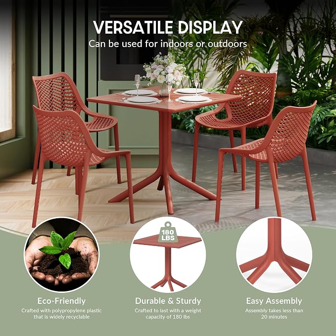 WestinTrends Playa 31.5" Square Plastic Outdoor Patio Dining Table for 4, Red