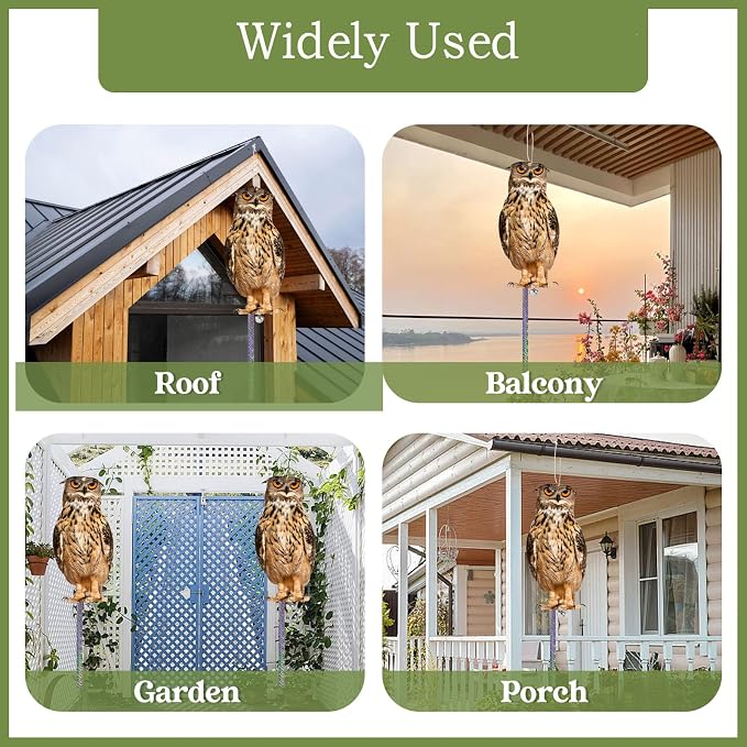 2PCS Flat Fake Owl Plastic Owl to Scare Pigeon for Balcony Hanging Garden Owls with Reflective Tape to Keep Squirrel Woodpecker Away from House Window Outdoor Patio Yard Backyard Front Porch Decor