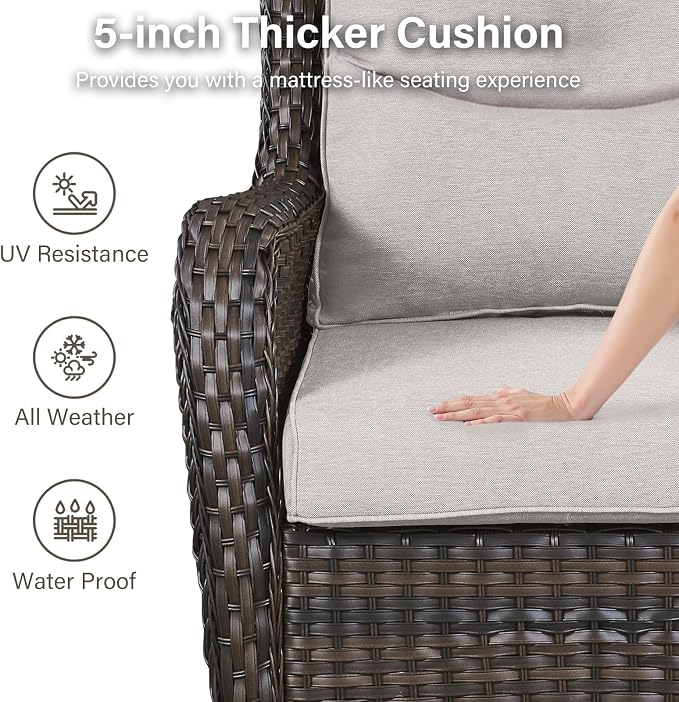 Swivel Patio Chairs Set of 2 with 5" Thick Cushion - Wicker Outdoor Swivel Rocker Patio Chairs, High Back Comfortable Outdoor Glider Chair for Balcony, Porch, Deck, Poolside - Brown/Beige