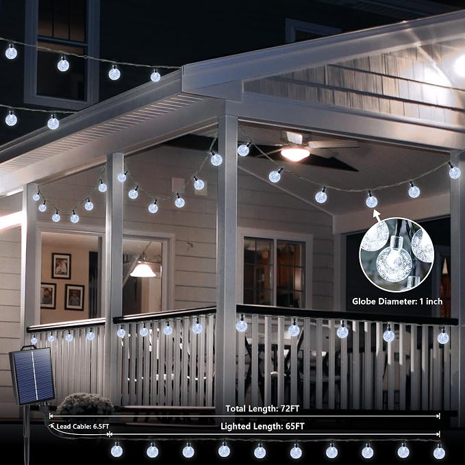 Joomer Solar String Lights Outdoor Waterproof, 65FT 100LED Globe, White | 8 Modes Waterproof Outdoor Solar Powered Patio Lights for Spring Summer Garden Lawn Gazebo Porch Backyard Tree Decorations
