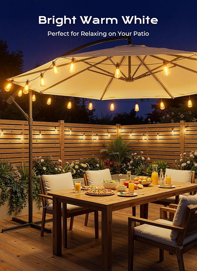 Brightown 58FT Solar String Lights Outdoor, 25+1 Shatterproof LED Lights | Waterproof, Remote Control, Dimmable, Timer, 3 Light Modes, Commercial Grade Patio Lights for Garden, Backyard, Party Decor