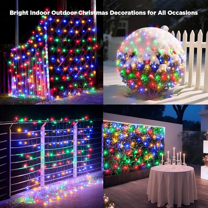 Led Net Lights Christmas Lights Outdoor 200Leds 9ftx6ft Upgraded Multicolor Christmas Net Lighting, Waterproof 5mm LED Wide Angle Outdoor Indoor Mesh Net Light for Trees, Bushes, Shrubs Decorations