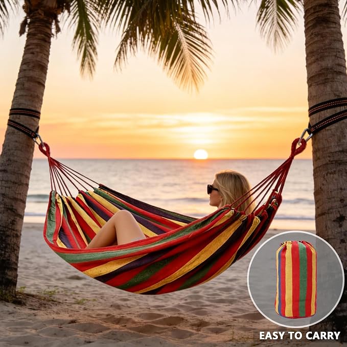 Outdoor Amacas Garden Camping Hammocks Portable for Patio Yard Porch Travel | Hammock Nylon Hiking Beach Backpack Survival Travel- Up to 300lbs with Tree Straps